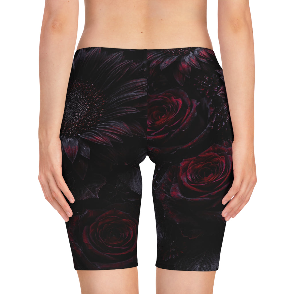 Dark Sunflower Rose Women's Bike Shorts — Floral AOP