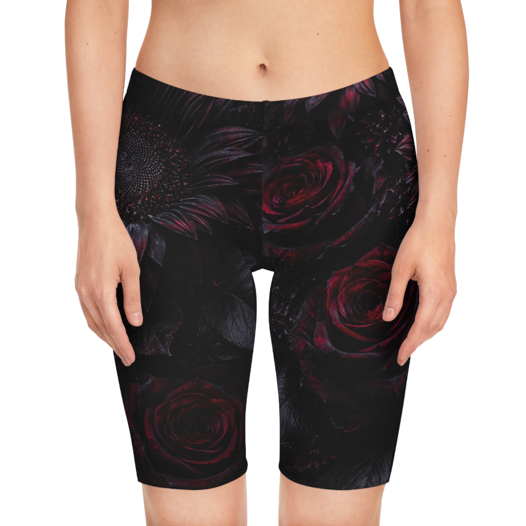 Dark Sunflower Rose Women's Bike Shorts — Floral AOP