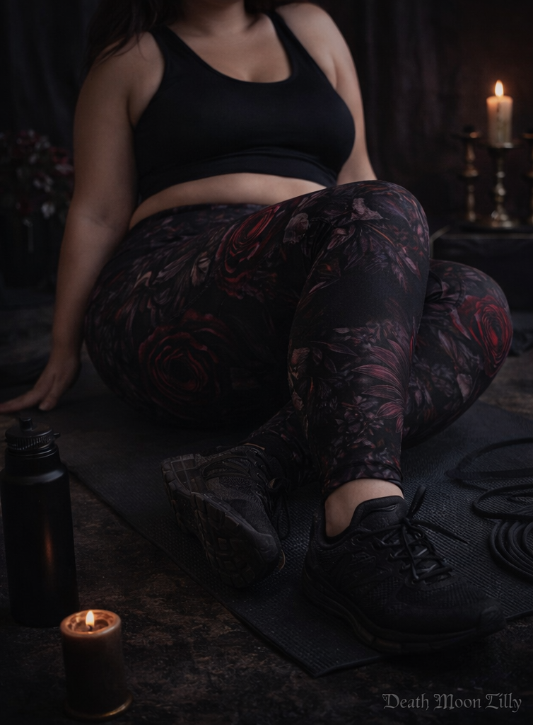 Dark Sunflower Rose Leggings | Dark Floral AOP Print