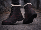 Dark Floral Rose Boots | Fur-Lined Leather Ankle Boots