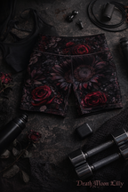 Deep Dark Sunflower Rose Yoga Shorts | Floral All-Over Print
