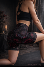 Deep Dark Sunflower Rose Yoga Shorts | Floral All-Over Print