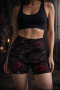 Deep Dark Sunflower Rose Yoga Shorts | Floral All-Over Print