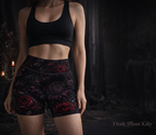 Deep Dark Sunflower Rose Yoga Shorts | Floral All-Over Print