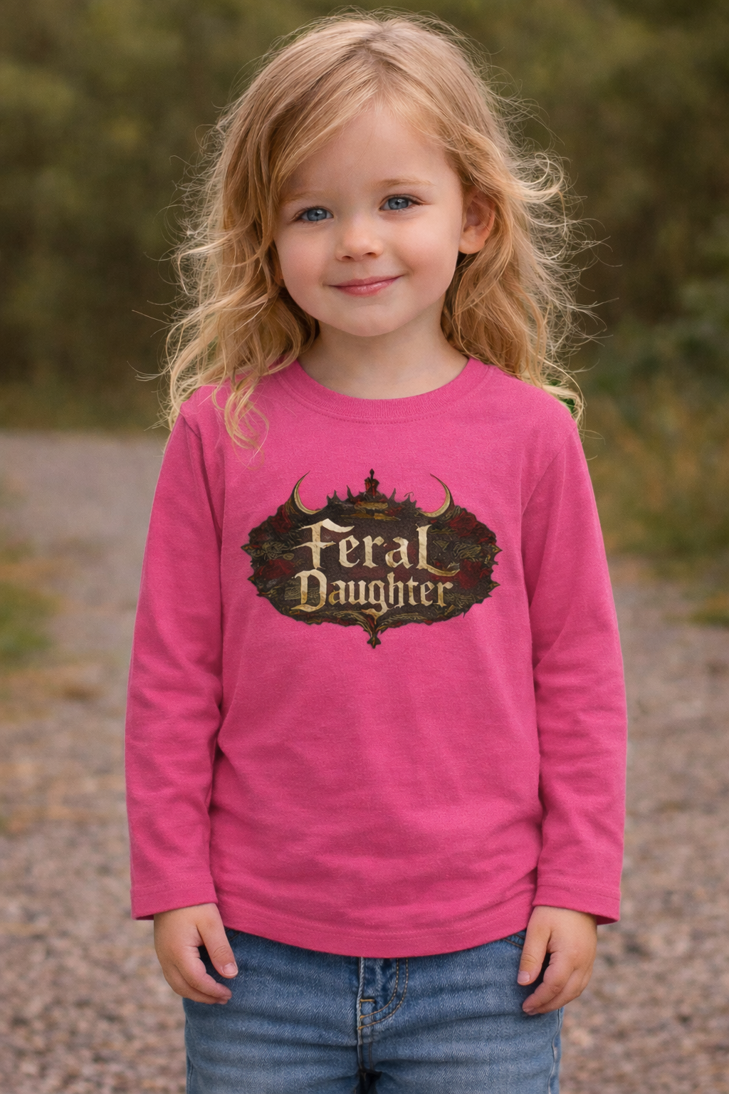 Feral Daughter with Red Roses Crown Toddler Long Sleeve Tee | Matching Family