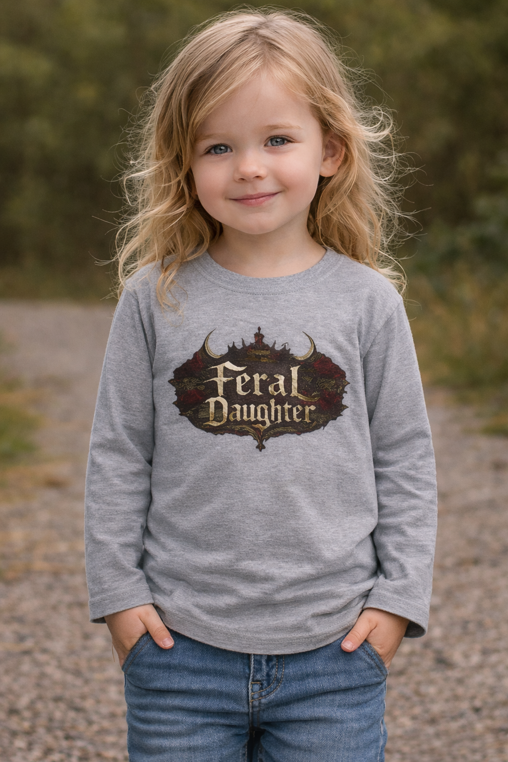 Feral Daughter with Red Roses Crown Toddler Long Sleeve Tee | Matching Family
