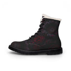 Dark Floral Rose Boots | Fur-Lined Leather Ankle Boots