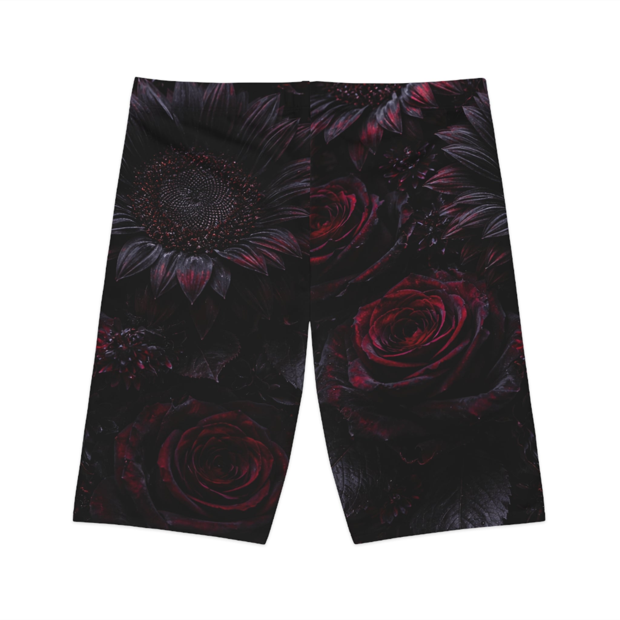 Dark Sunflower Rose Women's Bike Shorts — Floral AOP