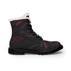 Dark Floral Rose Boots | Fur-Lined Leather Ankle Boots