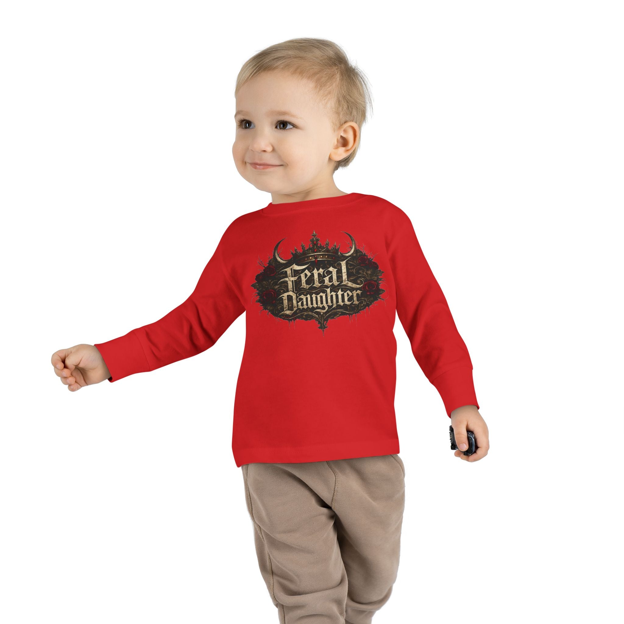 Feral Daughter with Red Roses Crown Toddler Long Sleeve Tee | Matching Family