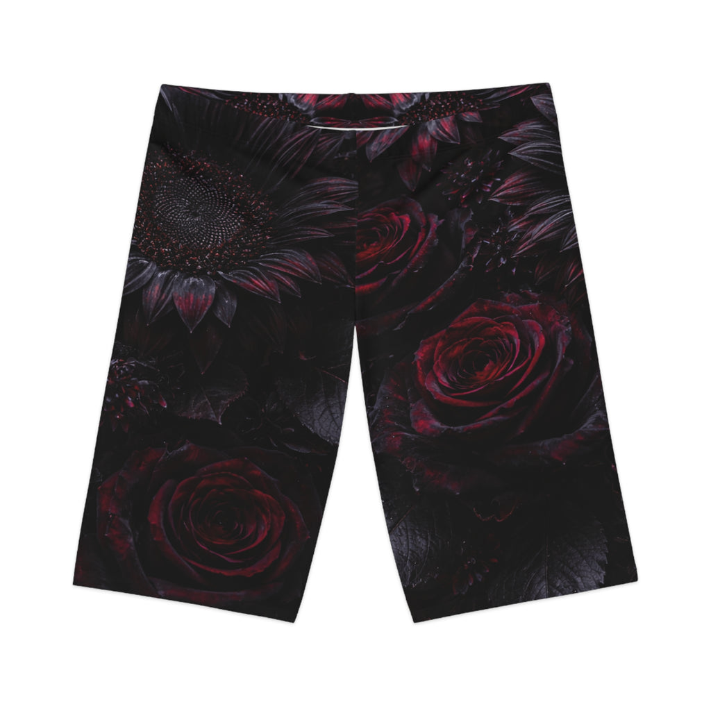 Dark Sunflower Rose Women's Bike Shorts — Floral AOP